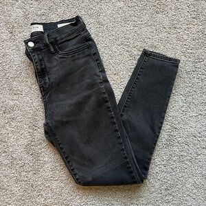 High rise dark grey black knee patch skinny jeans